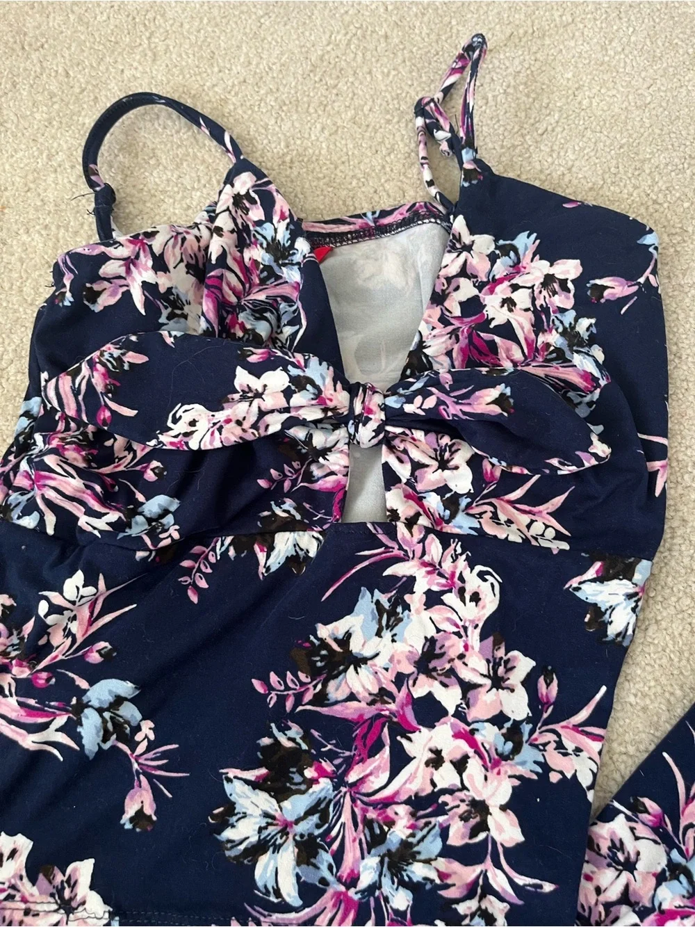 Floral Navy Two-Piece Set - halter & Wide Leg Pants PJ set